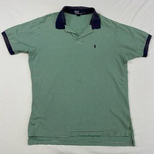 Vintage Polo Ralph Lauren 100% Cotton Shirt Mens XL Green and White Striped
